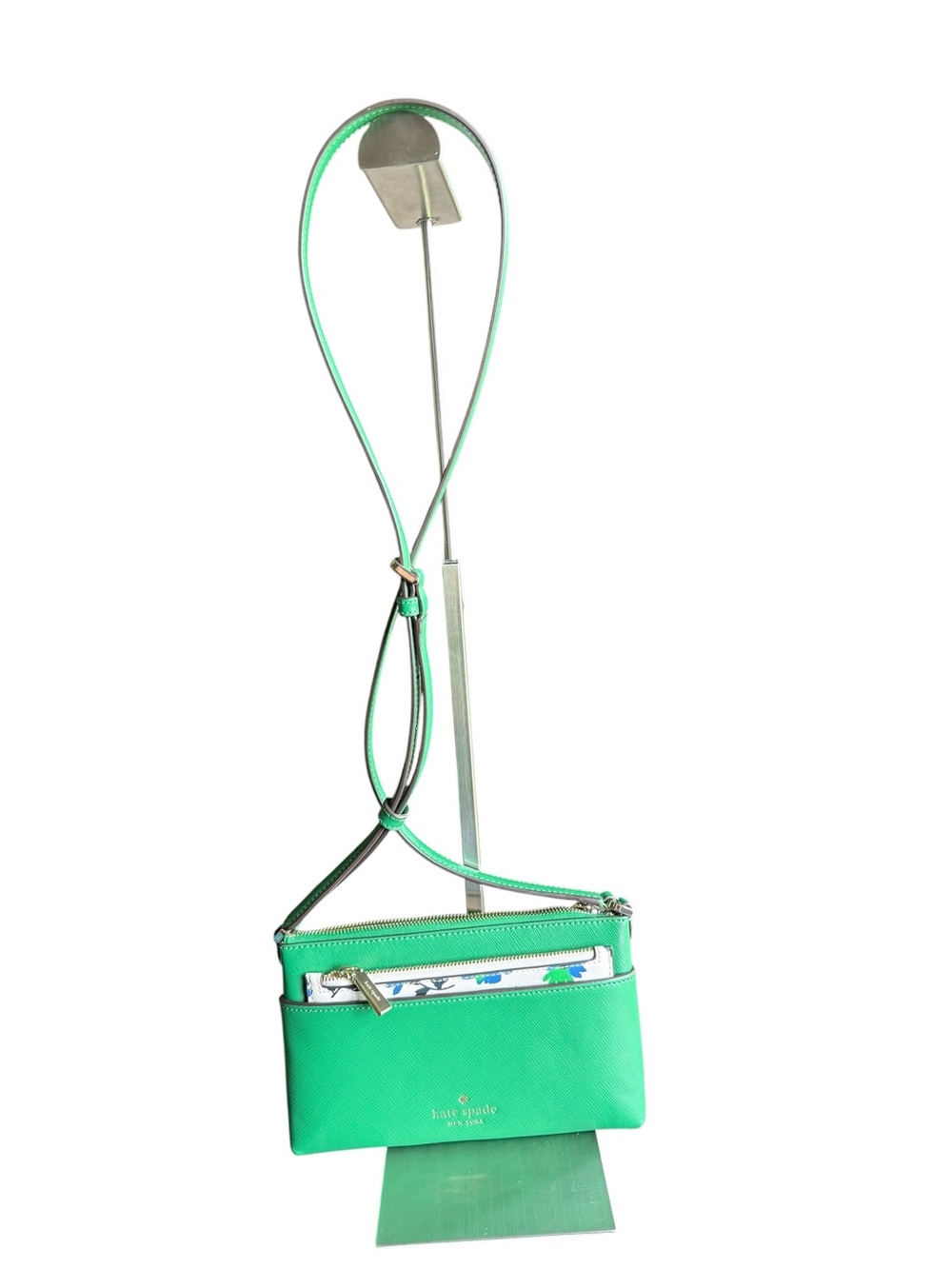 Kate Spade Sadie crossbody bag with floral print insert in Green Bean